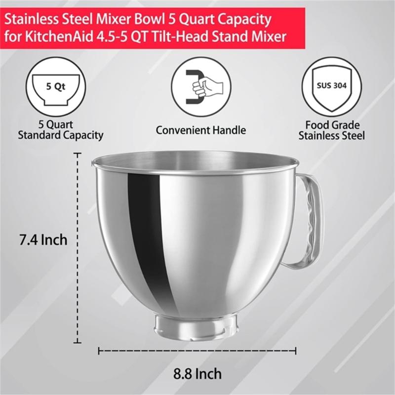Food Mixer Mixing Bowl Dishwasher Safe Stainless Steel Material for Mixer