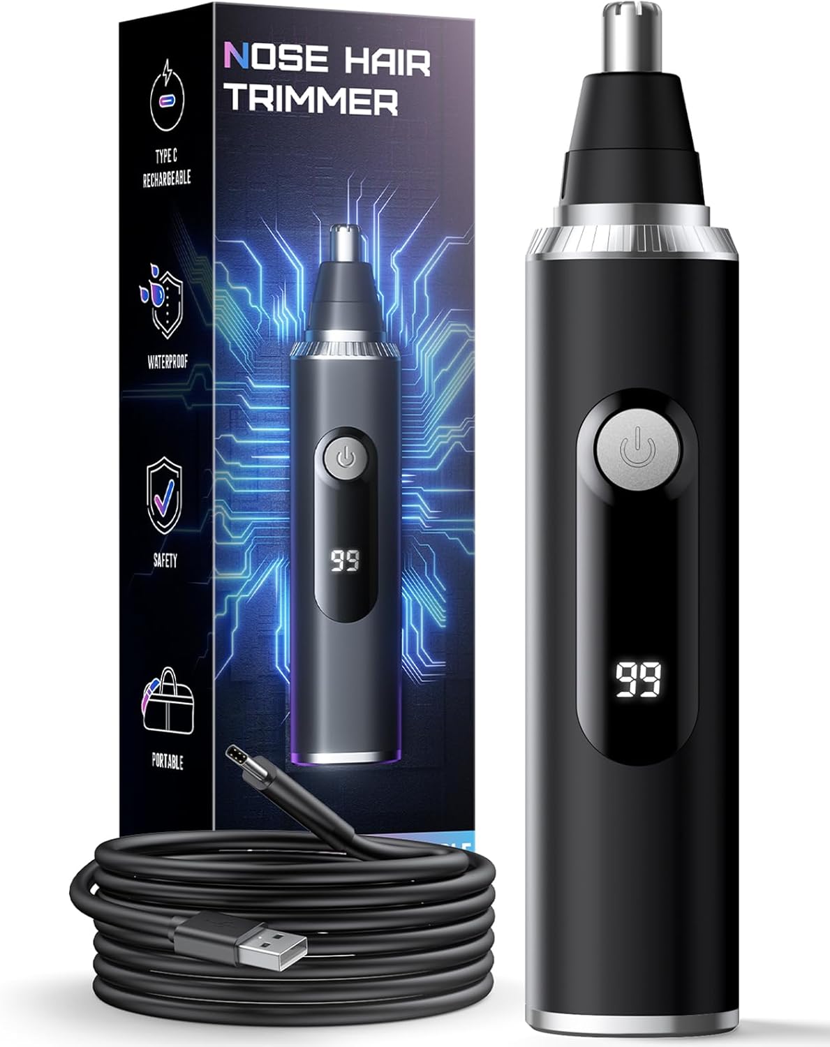 

Trimmer for Men and Women, USB Rechargeable Electric Facial and Ear Hair Remover with LED Display, Dual-Edge Blades United States