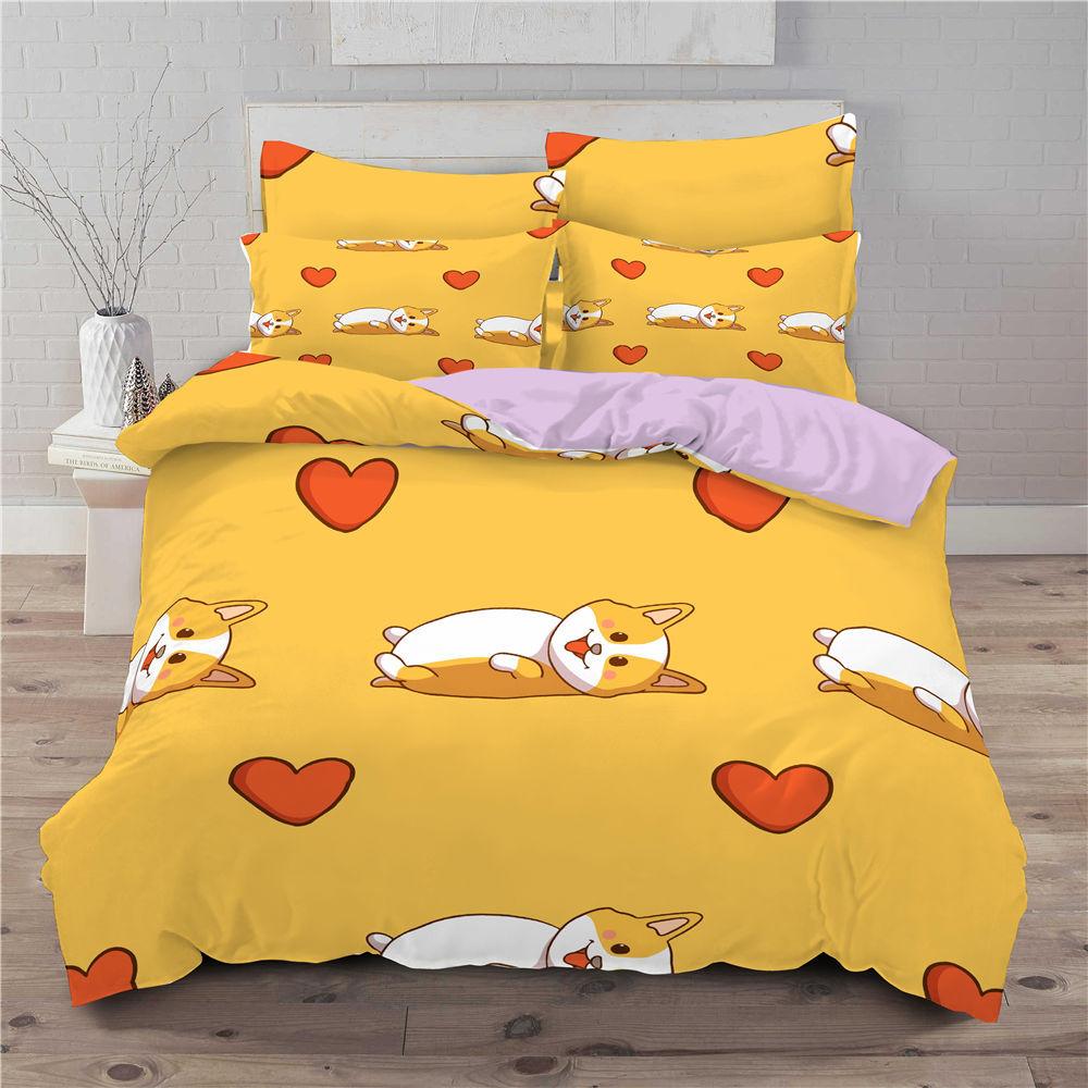 Dog Duvet Cover,Pet Puppy Bedding Set Cartoon Welsh Corgi Comforter Cover For Boy Girl Teens,Animal Theme Quilt Cover Queen Size