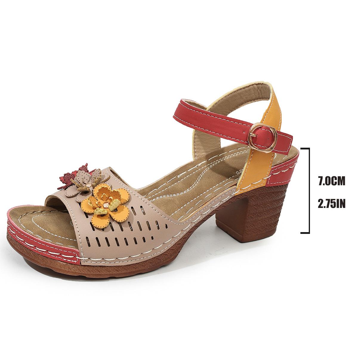 

Босоножки на толстом каблуке большого размера женские 2025 лето европейский и американский новый полый цветок толстая подошва босоножки на одном ремешке пляжные босоножки на высоком каблуке 36 абрикосовый