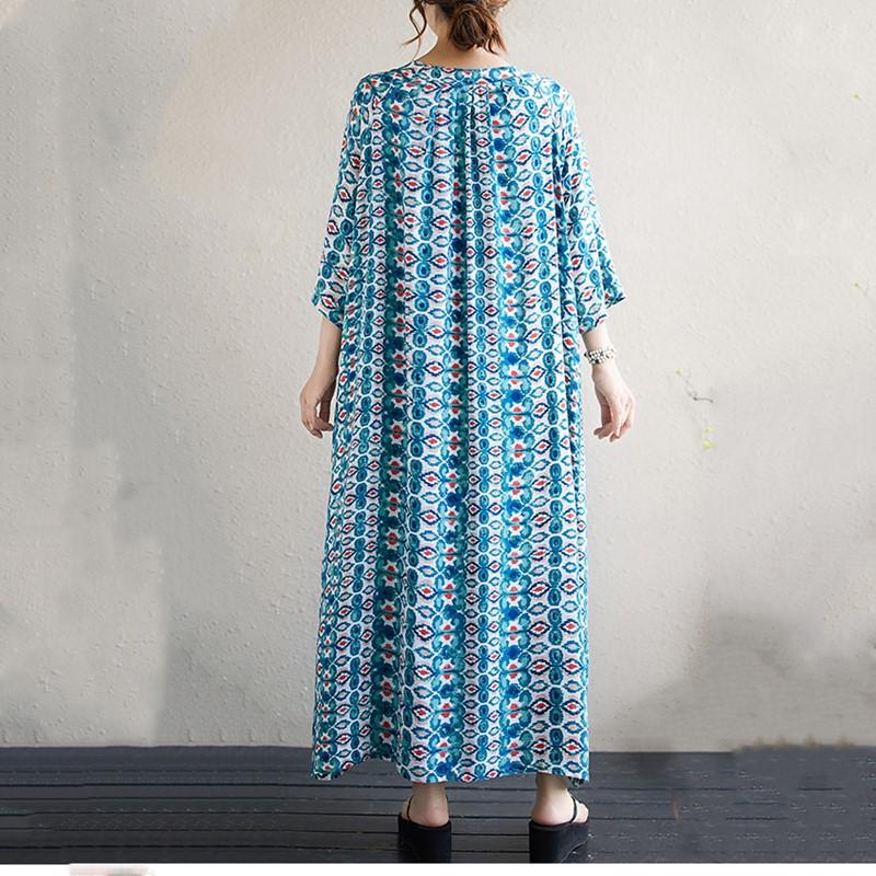 Manga corta Tallas grandes de algodón vintage floral nuevo en vestidos para mujer vestido largo casual suelto de verano