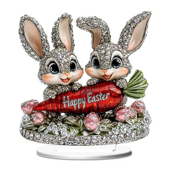 Easter Bunny Acrylic Table Sign 2D Flat Colorful Eggs Rabbit Decoration Home Living Room Valentine's Day Holiday Party Tabletop Ornament