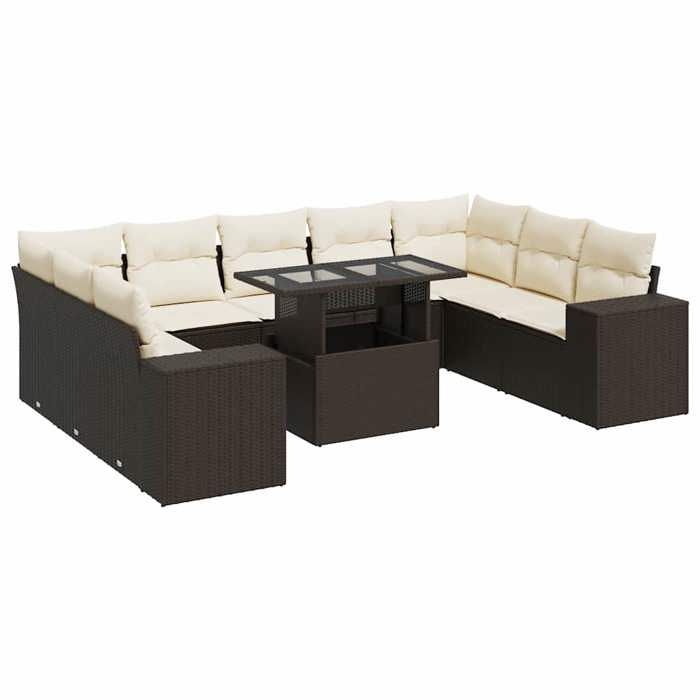 VidaXL Salon de jardin 10 pcs avec coussins marron résine tressée 3326864