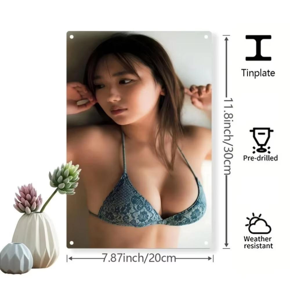 Metal Wall Art Decor Bikini Girl Thoughtful Home Office Garden Plaque 20x30cm Weatherproof Iron