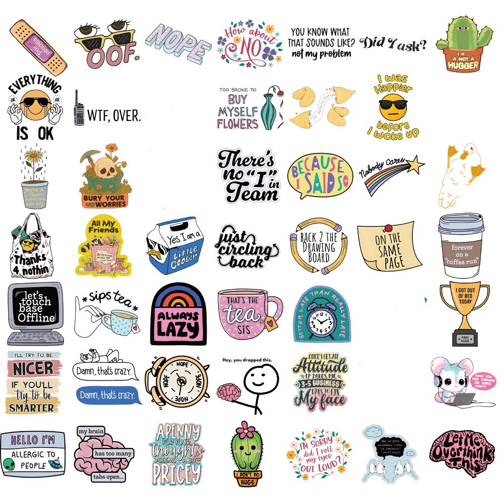 50PCS Sarcastic Sticker Aesthetic Kawaii Scrapbook Graffiti Decoration Laptop Luggage Phone Skateboard Waterproof DIY Sticker