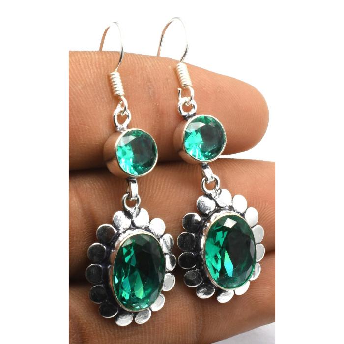 Green Quartz Gemstone Ethnic Handmade Drop Dengle Earring Jewelry ER 066