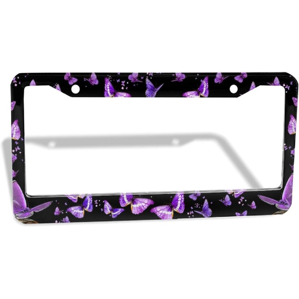 Purple Butterfly License Plate Frame - 1 Pack Personalized Aluminum Car License Plate Cover Butterfly License Plate Holder Universal US-Canada 2 Hole