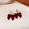 Silver Needle Red Series Flocked Bow Autumn/Winter Stud Earrings - Sweet, Fashionable High-End Design for Women.