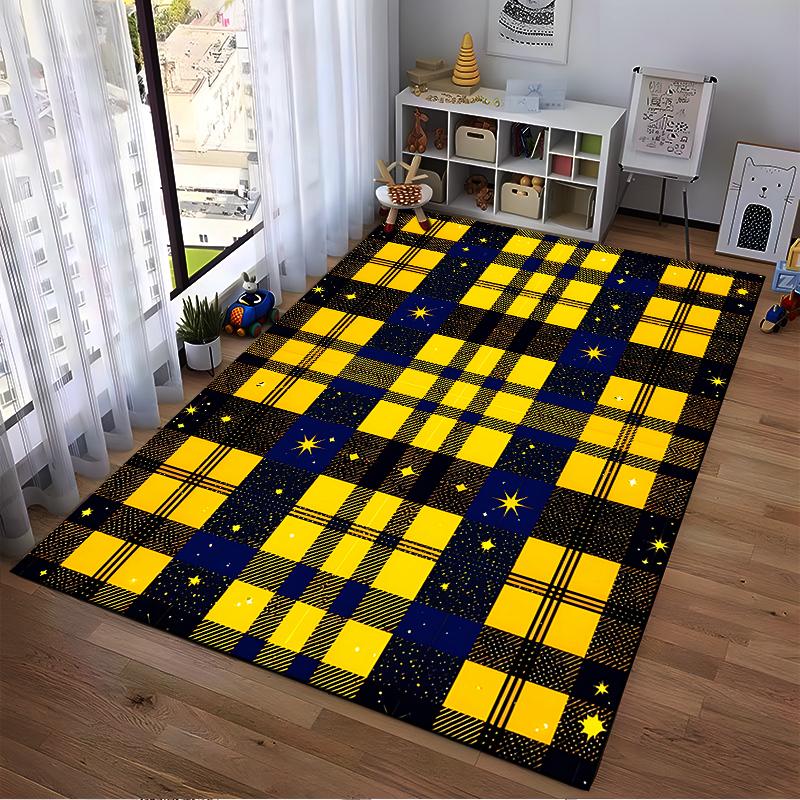 Yellow and Blue Plaid Carpet with Starry Night Pattern Design Suitable for use as an anti-slip for living room bedroom sofas