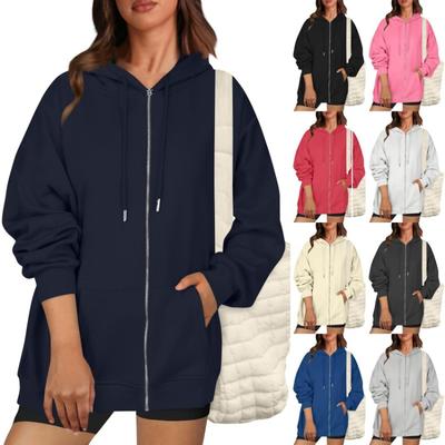 Casual Dames Losse Hoodie met Ritszak Sweatshirt Jas Mode Top