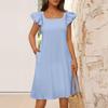 Vestido Feminino de Moda Primavera e Verão com Manga Folha de Camada Dupla e Laço nas Costas