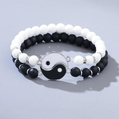 2pcs Simple and Fashionable Yin Yang Tai Chi Bagua Beaded Couples Hand String Everyday Dating Versatile Accessories
