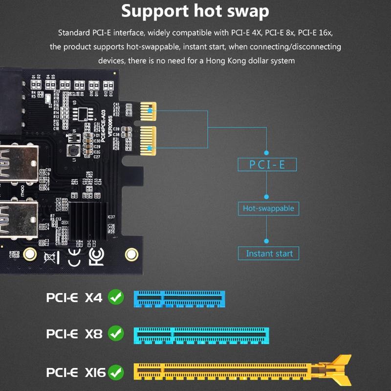PCIE Adaptörü 1x ila 16x ci-express r Kartı 1 ila 4 cie Yuvası USB 3.0 Kart Çarpan Adaptörü Masaüstü Bilgisayar için