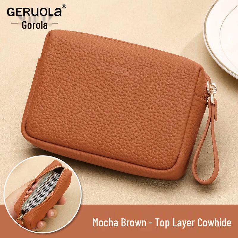 Geruola Leather Zipper Coin & Card Wallet