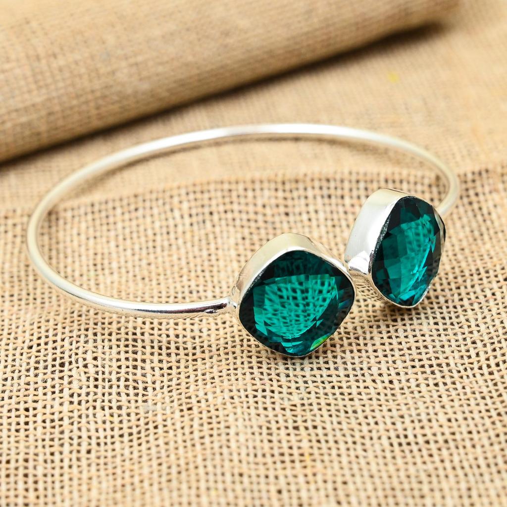 Fantastic Indicolite Gemstone Handmade 925 Solid Sterling Silver Adjustable Cuff Jewelry For Her