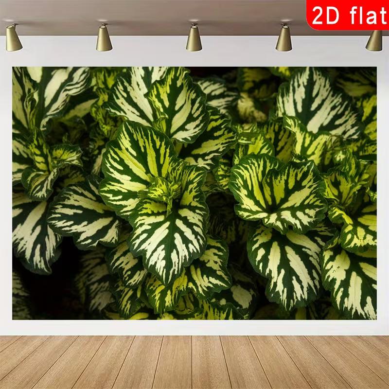 

2D Exotic Plant Backdrop, Lush Green and White Leaves Photography Background 47.2x31.5inch/120*80cm