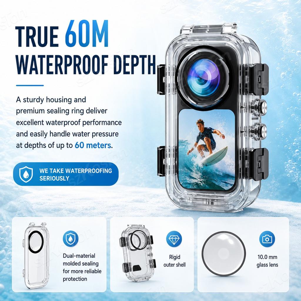 Magnetic Fully Invisible Waterproof Case for Insta161 X6 61M Underwater Protective Diving Housing Shell Cover Camera Accessories