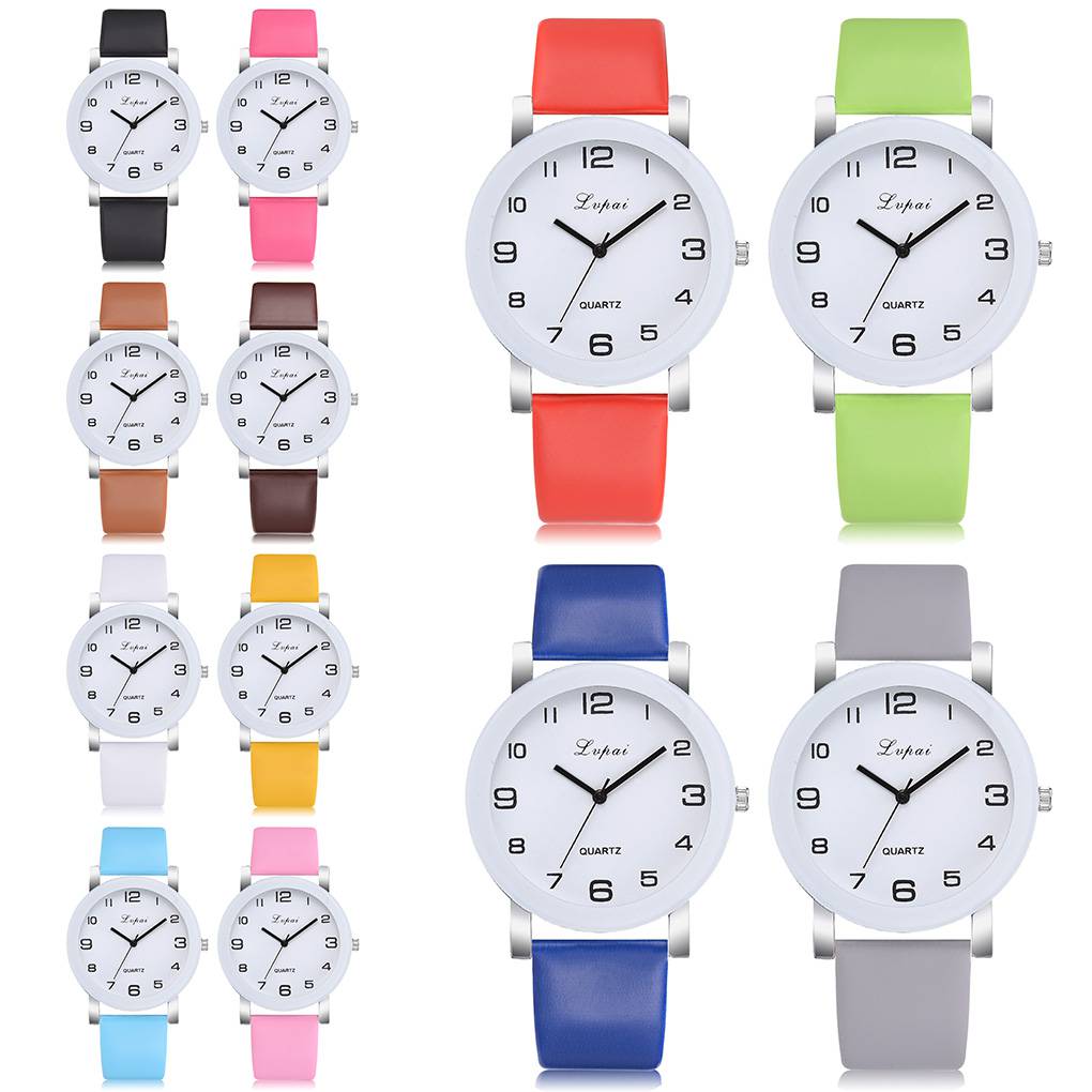 Mode Digitales Zifferblatt Damen Mädchen Uhr Armband Rund Lässig PU Leder Uhren Armbanduhr