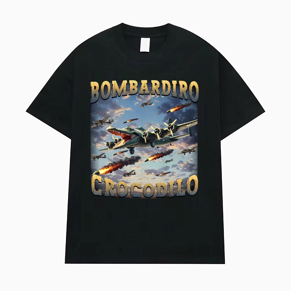 Tung Tung Tung Sahur Bombardiro Crocodilo T-shirt Meme Drôle Homme Femme Brainrot Italien Tralalero Tralala T-shirts Amples pour Homme