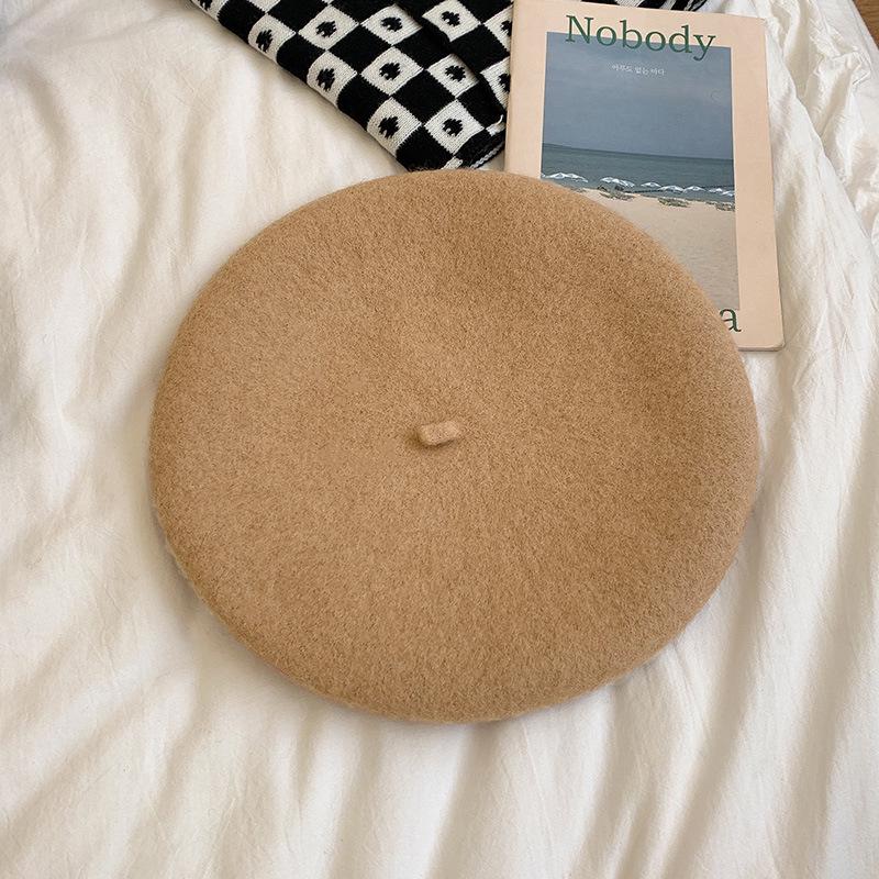 

Жіночий вовняний берет: Осінньо-зимові корейські та британські ретро цукеркові кольори M (56-58cm)