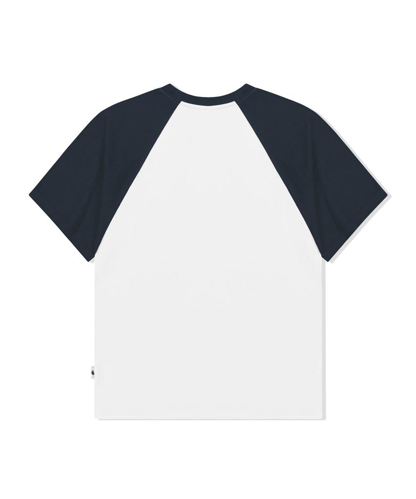 ESCAPEFROM Mini Vintage Cloud Print Raglan Color Block Short Sleeve T-Shirt Navy
