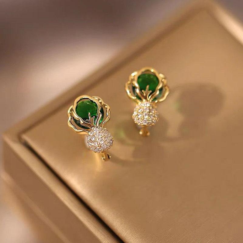 Green Crystal Cabbage Hoop Earrings For Women Personalized Creativity Zircon Small Earring Wedding Party Birthday Gifts