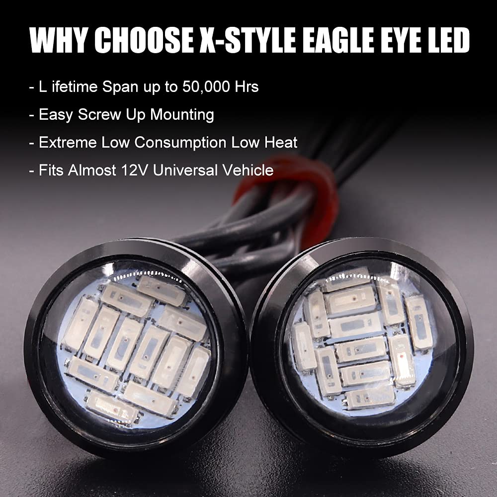 X-STYLE LED Daylight, Eagle Eye, 0.9 inches (22 mm), Red, 12 LED Bolt-shaped, Cow