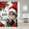 Christmas Cat Shower Curtain Cute Pet Cat Animal Bathroom Shower Curtain Sets, Xmas Decor Christmas Hat Fabric Shower Curtain