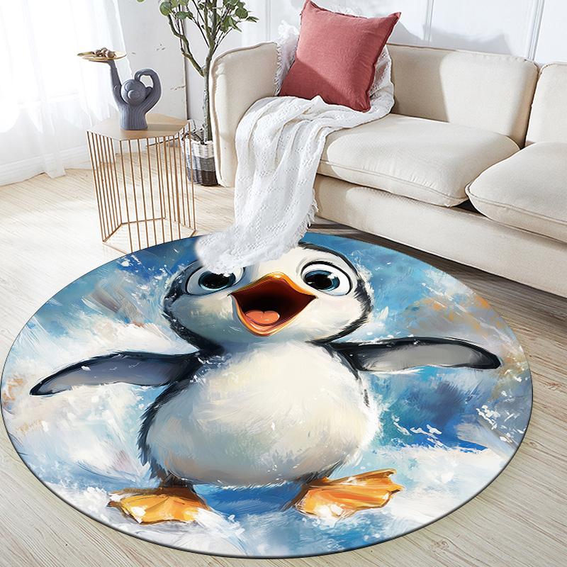 Snowing Penguin,Round Area Rug,Carpet Rug for Living Room Bedroom Sofa Playroom Decor,Non-slip Floor Mat