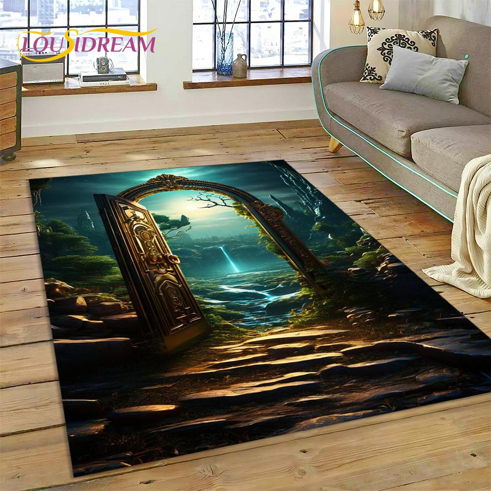 Illusion God's Temple Door Gate Carpet Rug for Living Room Bedroom Home Sofa Decoration,Kids Play Rug Floor Mat