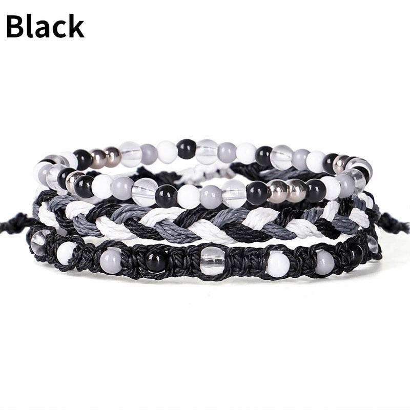3 Stück/Set böhmische geflochtene Stretch-Freundschaftsarmbänder stapelbare perlengewebte Schnurarmbänder verstellbare Wellenseilarmbänder MYY