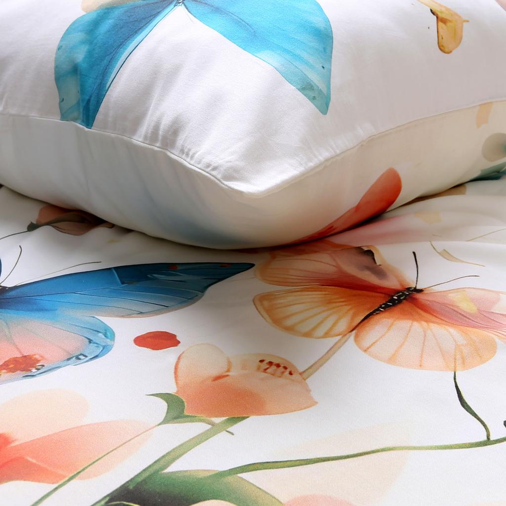 Bedding Set 180x200 SATIN COTTON Digital Print Spring Flowers and Butterflies