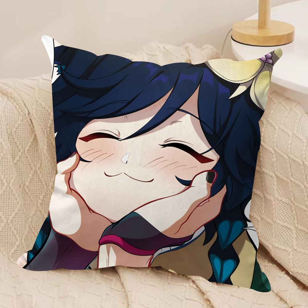 Venti Cute Cute Genshin Impact Cushion Cover Silky Short Plush Invisible Zipper Dustproof Sofa Pillow Case For Home Decor