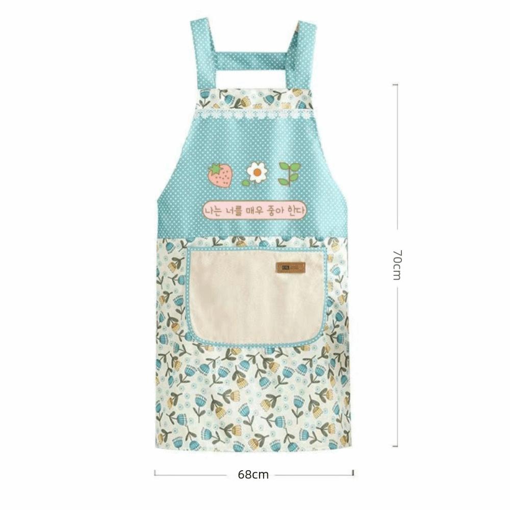 Flower Printing Women Kitchen Aprons Waterproof Anti Dirty Chef Work Apron Wiping Hand Pocket Cooking Aprons Household Cleaning