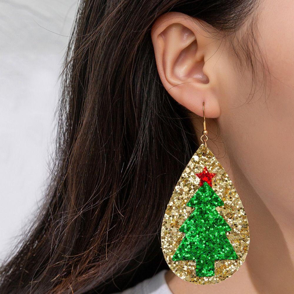 Glitter Christmas Earrings Star Christmas Tree Ear Studs Aesthetic Elk Drop Earrings  Women