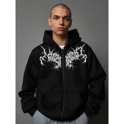 Herren Gothic Dunkler Kapuzenpullover mit durchgehendem Reißverschluss, Herbst/Winter Schwarzer Street Casual Kapuzenpullover, Reißverschluss Kapuzenpullover | Gothic Kapuzenpullover