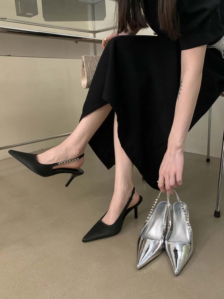 fashion Fashion Women Sandals 2024 New Arrivals Party Pumps Stiletto Thin High Heels Silver Black Dress Shoes Woman Size 35-39 Wedding