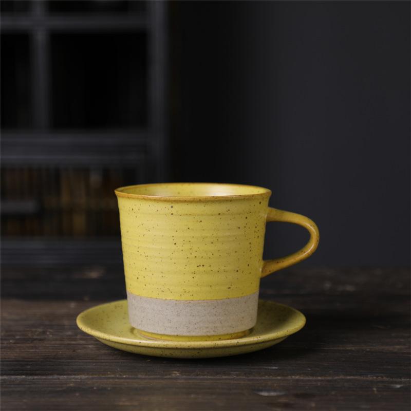 Japanese Coffee Cup And Saucer Set Retro Vintage Coarse Pottery Light Luxury Simple Cup Retro Ceramic Cup