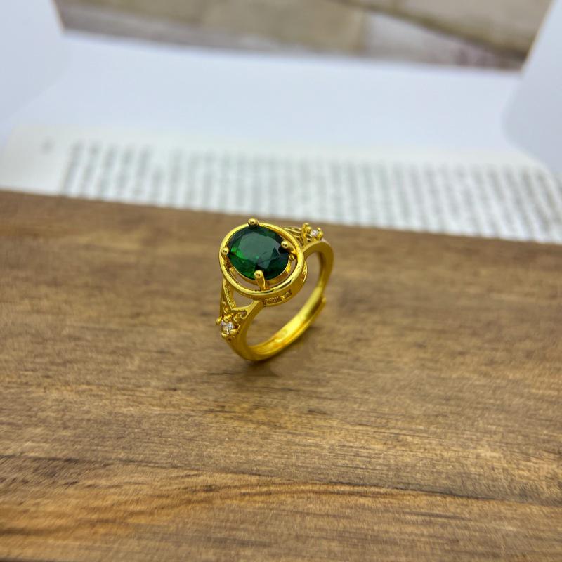 Ancient Vietnamese Gold-Plated Tourmaline Zirconia Ring for Women