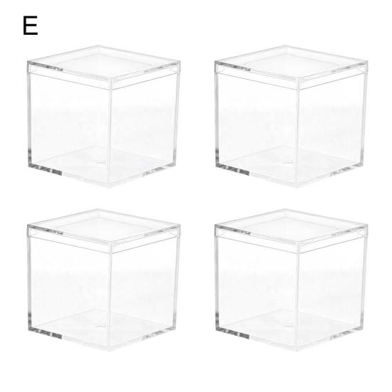 4Pcs Durable Candy Box Multiple Uses PS Transparent Cube Compact Portable Lid Case Organizer Container for Wedding