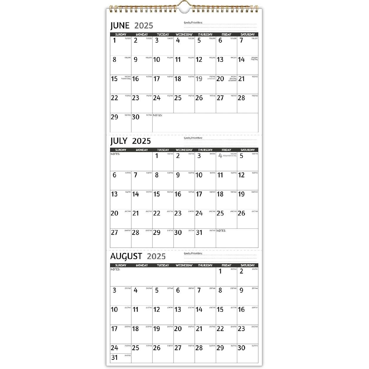 2025-2026 Wall Calendar - 3 Month Calendar 2025-2026 Vertical, Jul 2025 - Sep 2026, 3 Month Wall Calendar, 11 x 26 In Open, 2025 Calendar with Large