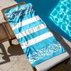 1pc Blue Striped Pattern with Abstract Floral Design 2D Printed Microfiber Beach Towel, quick dry super absorbent. Great for