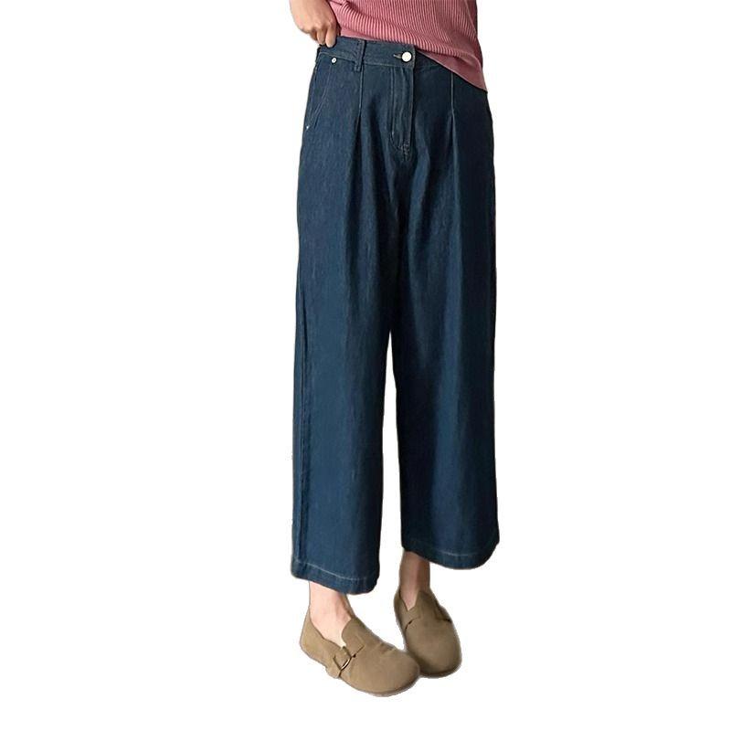 2025 Spring Women's Plus Size High Waist Straight Leg Jeans - Casual, Slimming, Versatile, Eight-Point Wide Leg Pants