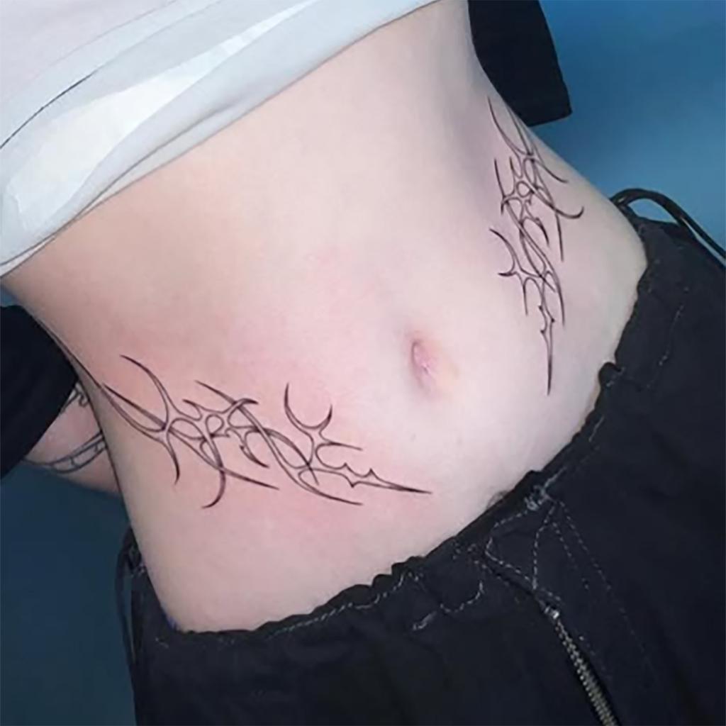 Belly Tattoo Sticker, Black Succubus Totem Tattoo Sticker, Waterproof And Washable, Sexy Female Back Waist Tattoo Sticker.