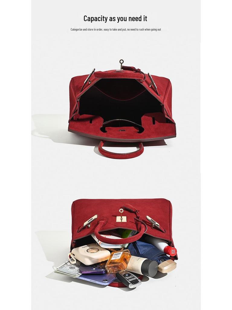 2025 Herbst/Winter Damen Echtes Leder Rindsleder Wildleder Platin Große Kapazität Schulter- und Umhängetasche