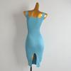 French Style Solid Color Retro Elegant Knit Halter Dress Women's Clothing Silm Slim Looking Mid Length Long Length Hip Split Dress