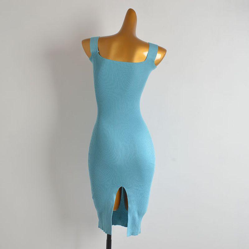 French Style Solid Color Retro Elegant Knit Halter Dress Women's Clothing Silm Slim Looking Mid Length Long Length Hip Split Dress