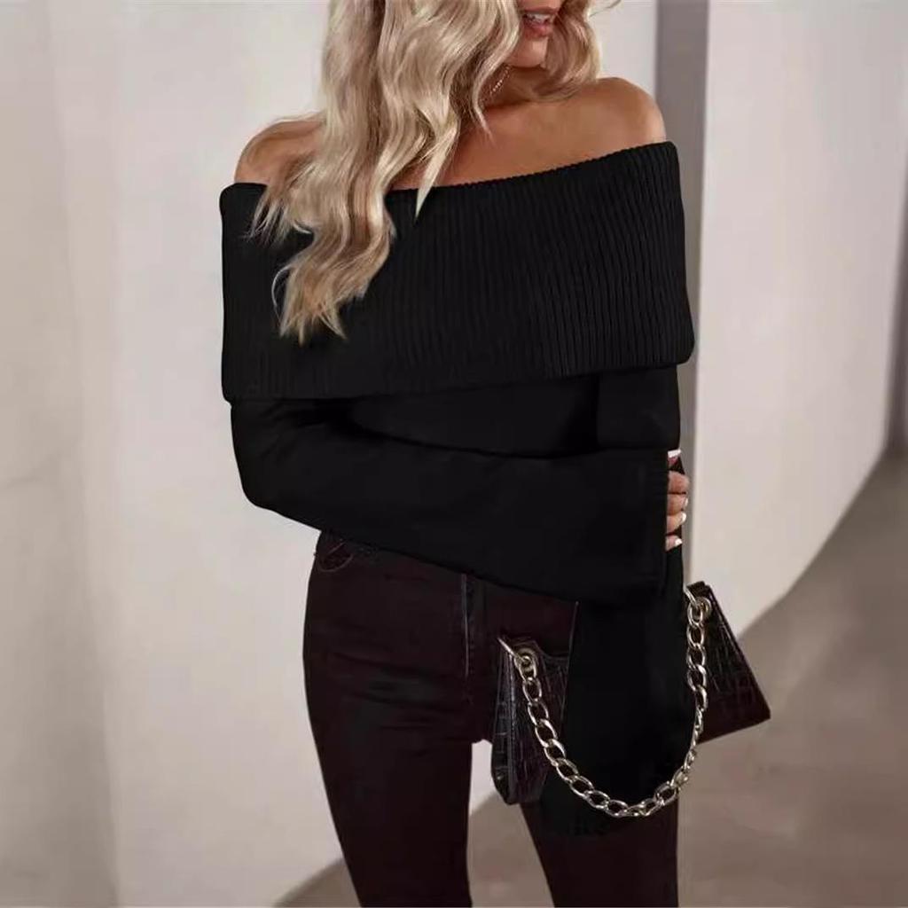 2024 European & American Backless One-Shoulder Slim Fit Sexy Knit Long Sleeve Women's Sweater