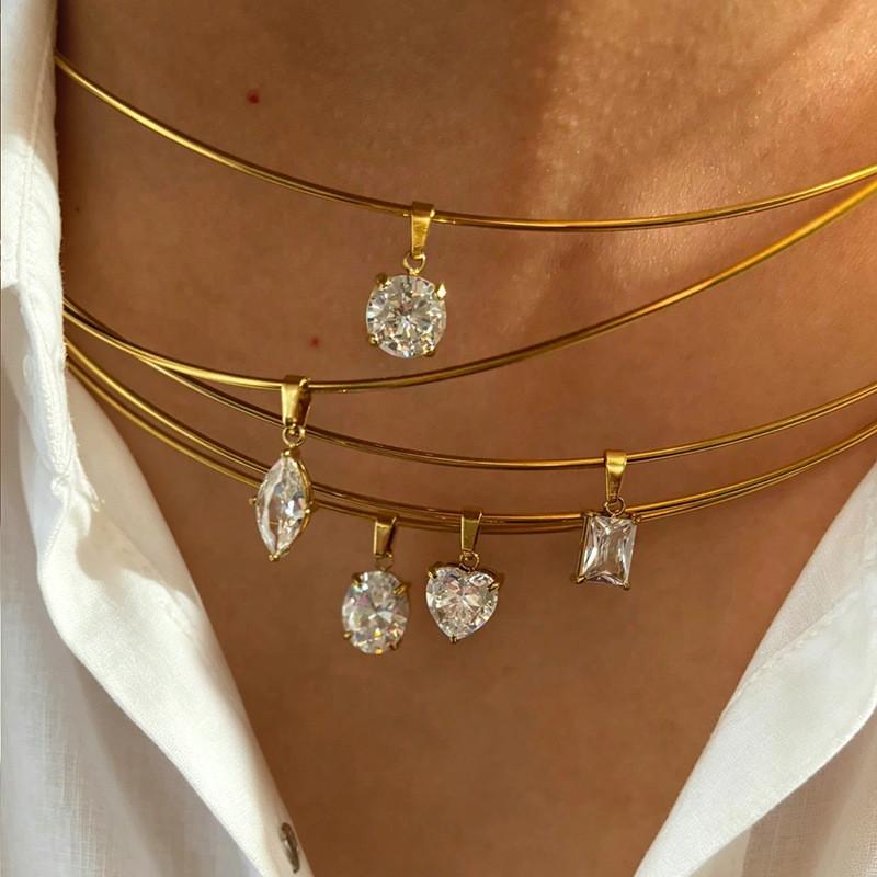 Geometric Heart Zircon Pendant Necklace For Women Fashion Student Casual Jewelry