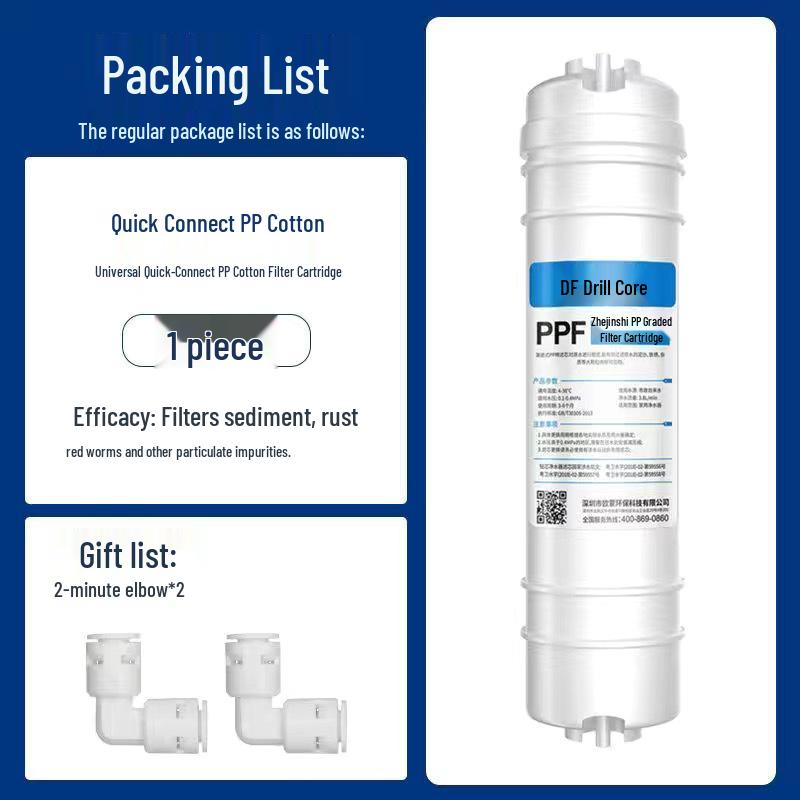 10-tommers femtrinns vannrenserfiltersett: Hurtigkobling PP Bomull, Granulert Karbon, Skalahemmer, Komprimert Karbon og RO-membran